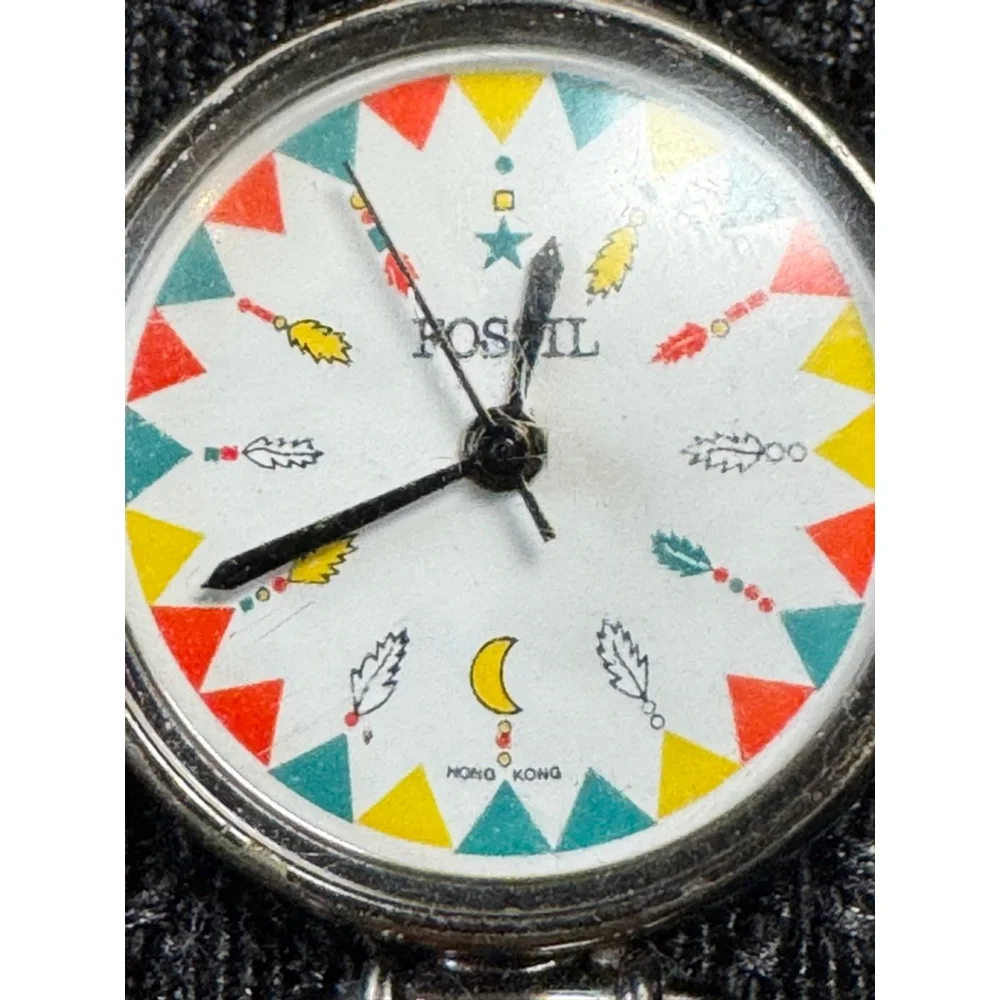 Rare Vintage Fossil Collection In Time Ladies Quartz Watch moon, star Feathers